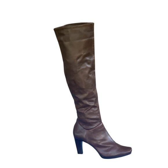 Liz Claiborne “Flex” Brown Tall Knee High Leather Heeled Boots- Womens 9.5 M - Picture 9 of 16